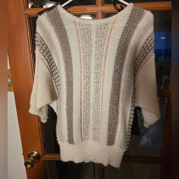 Women's Vintage Striped Knit Sweater - Cream and Gray - Picture 2 of 5